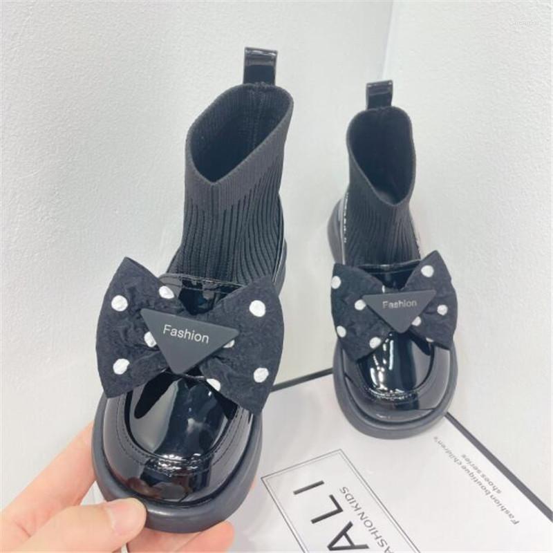 

Shorts Girls Genuine Leather Ankle Boot Bow Boots Kids Fashion Palform 2022, Black