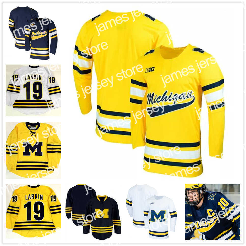 

College Hockey Wears Custom Michigan Wolverines Colleage Hockey Jerseys Any Name Number Yellow 19 LARKIN 13 Zach Werenski 10 WILL LOCKWOOD 33 JOSEPH CECCONI, Navy