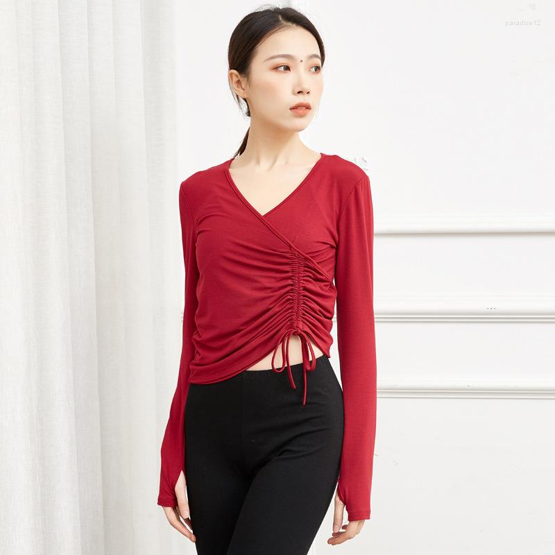 

Stage Wear Adult Modal Long Sleeve Oriental Latin Belly Dance Crop Top T Shirt Costume For Sale Women Bellydance Dancing Clothes, Wine red middle