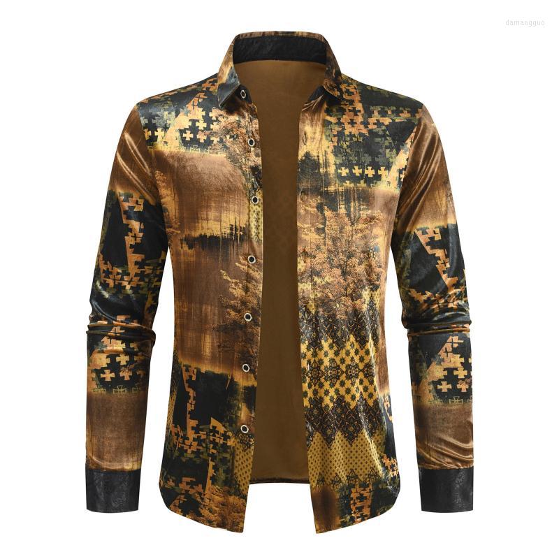 

Men's Casual Shirts Men's Men Autumn Winter Long Sleeve Turn-Down Collar Fashion Printing Pleuche Button Blouses Top Lightweight, Khaki