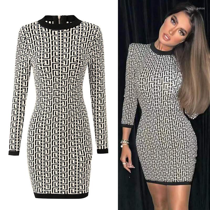 

Casual Dresses 2022 Cable Knit Sweater Dress Women Clothing Luxury Embroidery Padder Shoulder Mini, Black