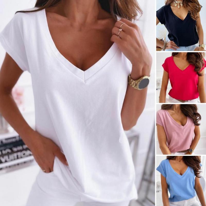 

Women' Blouses V-Neck Women' Sexy T-shirts Short Sleeve Breathable Simple White Tops T-shirt Solid Color Pullover Top Streetwear, Blue