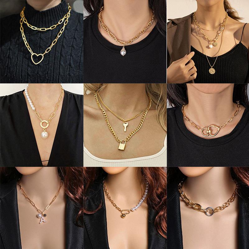 

Chains Fashion Vintage Gold Color Chain Choker Necklace For Women Statement Metal Chunky Thick Lock Necklaces 2022 Jewelry PUNK