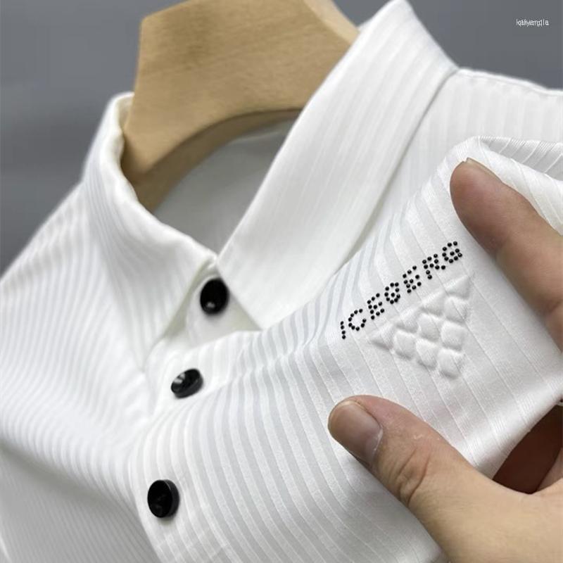 

Men's Casual Shirts Men's High End Luxury Ice Silk Breathable Short Sleeve T-shirt Men's Fashionable Embroidered Polo Shirt Summer, Black