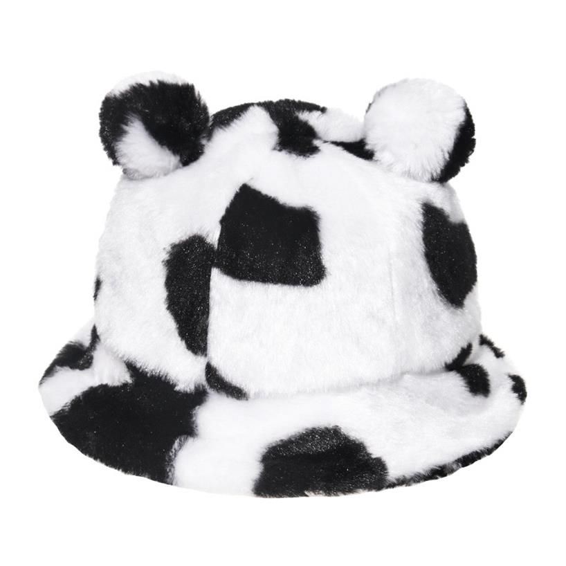 

New Faux Fur Winter Panama Bear Ear Outdoor Sunscreen Bucket Hat Versatile Leopard Print Cow Rabbit Hair Plush Basin Cap9HPJ246P