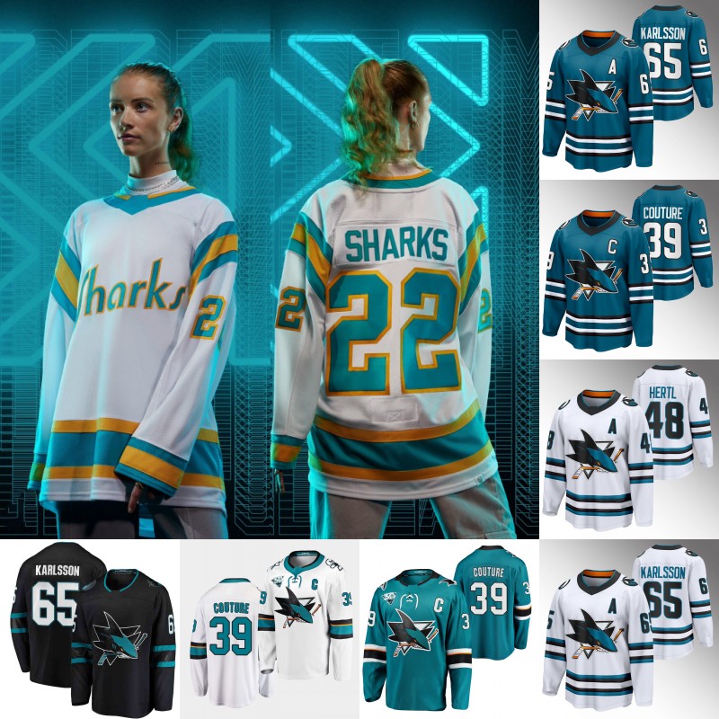 

#39 Logan Couture Sharks Reverse Retro Jersey Tomas Hertl Nick Bonino Timo Meier Ferraro Erik Karlsson James Reimer Evander Kane Kevin Labanc Aaron Dell Vlasic Jersey, Youth 22/23 white s-xl