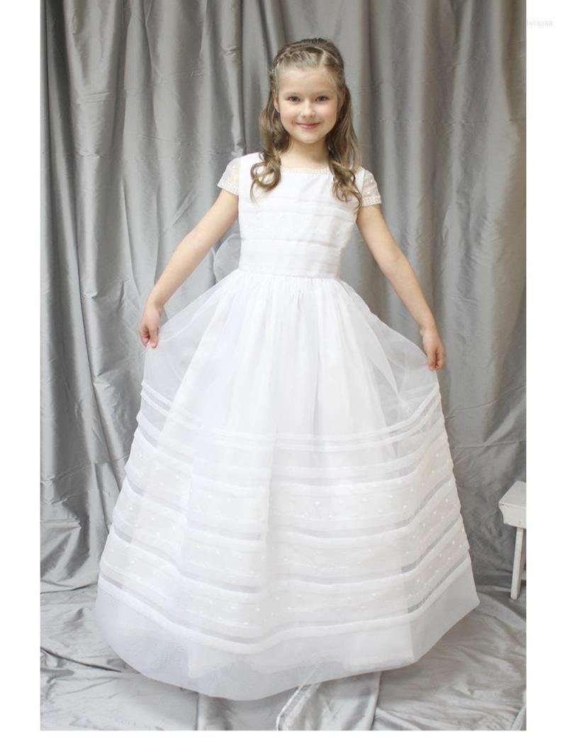 

Girl Dresses White Button Lace Flower For Wedding Bow A Line Short Illusion Sleeves Prom Gown Dress, Black