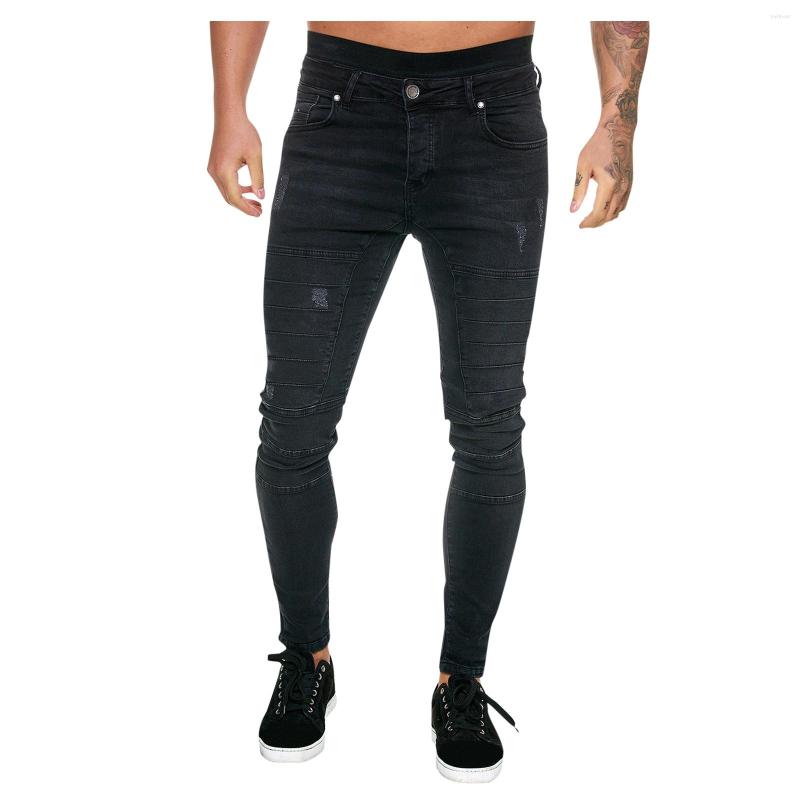 

Men's Jeans 55# Men Casual Pants 2022 Solid Color Ripped Pleated Frayed Gradient Washed Denim Trousers Clothing Pantalones Hombre, Black