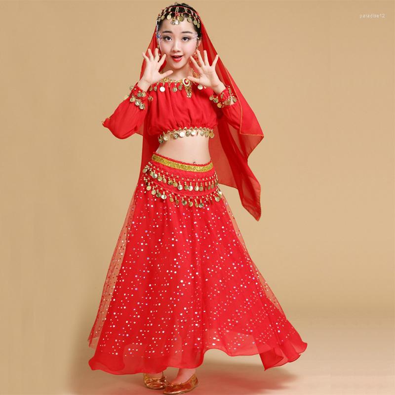 

Stage Wear Girls Belly Dance Costume Child Bollywood Costumes Bellydancer Children Clothing Dresses For Kids Bellydance, Red 4 piece