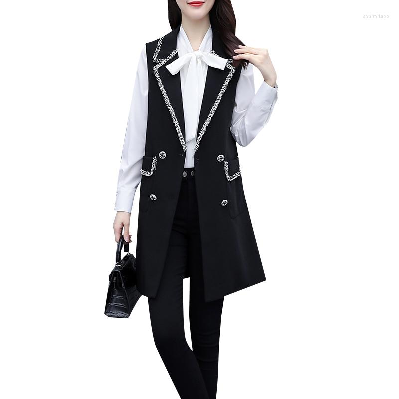

Women' Vests 2022 Spring Women Casual Double Breasted Office Vest Sleeveless Jacket Loose Mid-Length Femme Waistcoat Ladies Tide H1186, Black
