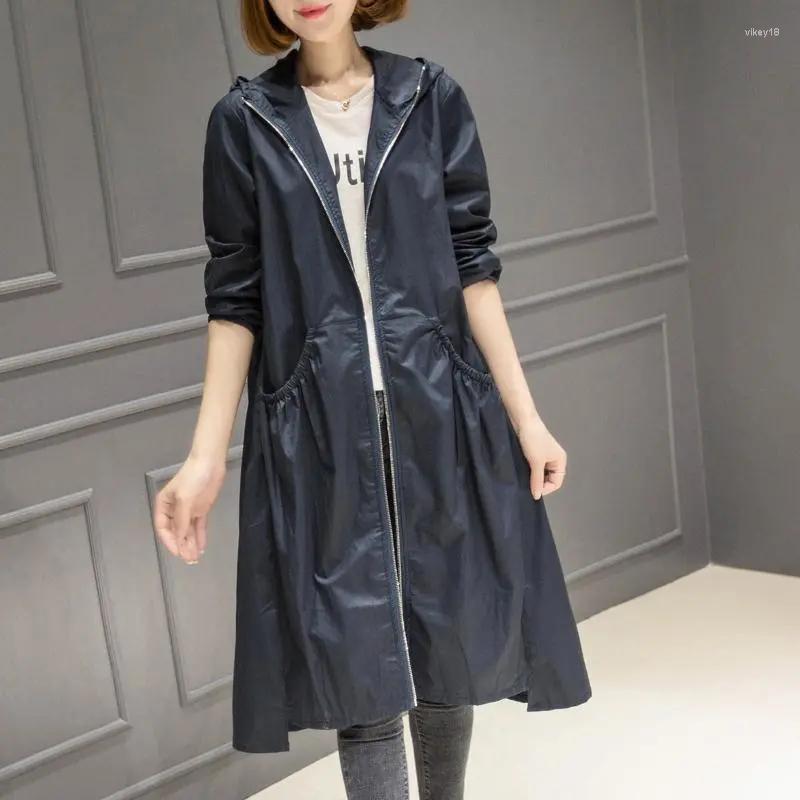 

Women's Trench Coats Coat For Women 2022 Fashion Casual Female A-Line Loose Long Windbreaker Large Size M-4XL Hooded Spring Autumn Outerwear, Black no lining