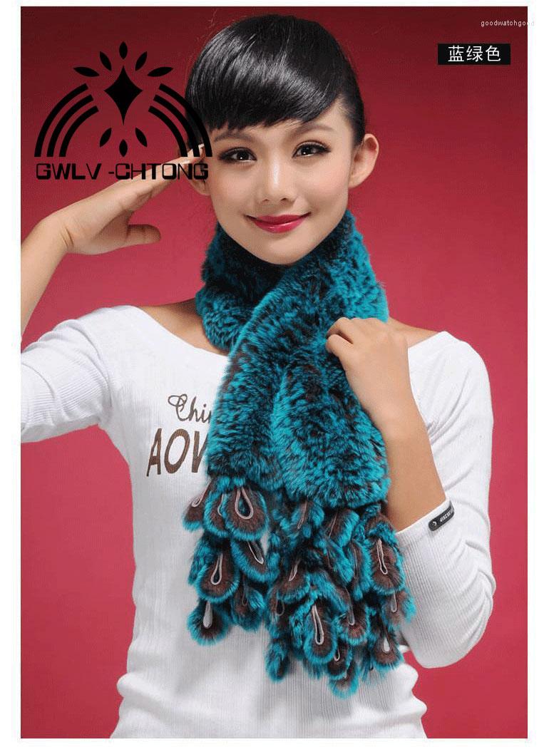 

Scarves Real Natural Genuine Knitted Rex Fur Scarf Women Fashion Warm Winter With Peacock Tassel