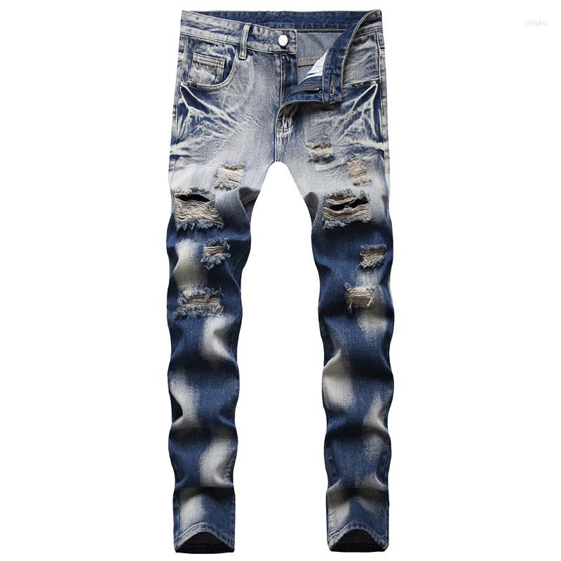 

Men's Jeans Mid Waist Men's Straight Ripped Tie Dye Casual Distressed Denim Trousers Fashion Slim Fit Pants Size 28-42 Pantalones, 5002-3
