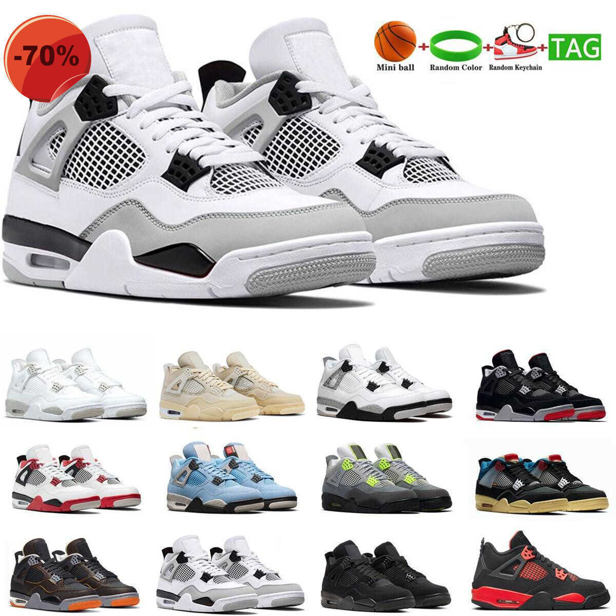 

Basketball Shoes Trainers Military Black Fire Red 4S White University Blue Sneaker Cement Sport Taupe Haze Desert Moss Women Men 4 Size Eur, #1 university blue 36-47
