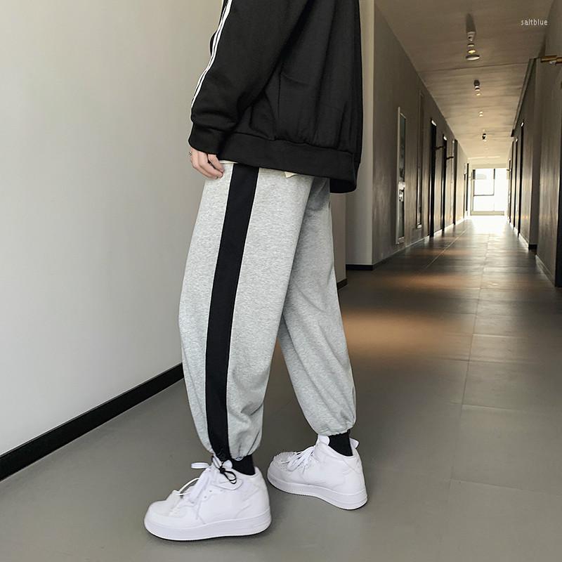

Men's Pants Nice Spring Summer Fashion Tide Male Loose Quality Cotton Harajuku Striped Student Sports Casual Trousers, Black