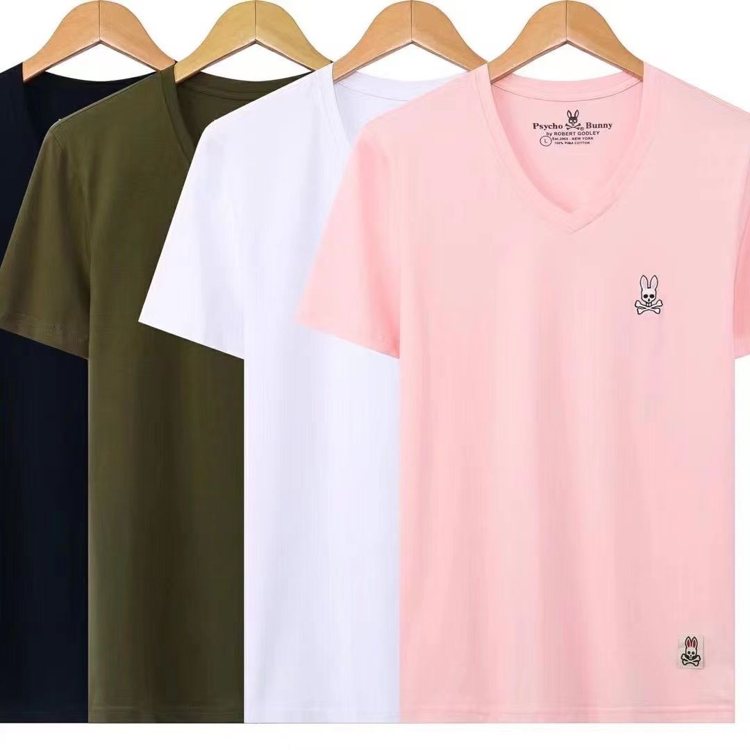 

Men's PsychoBunny Skull Rabbit Round Neck T-Shirt Short Sleeve Top Half Sleeve Undercoat for Couples #013, Customize