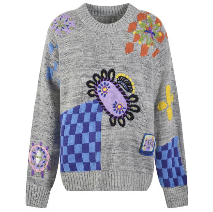 

1009 L 2022 Milan Runway Autumn Sweater Long Sleeve Crew Neck Gray Fashion Clothes Womens shang, Customize
