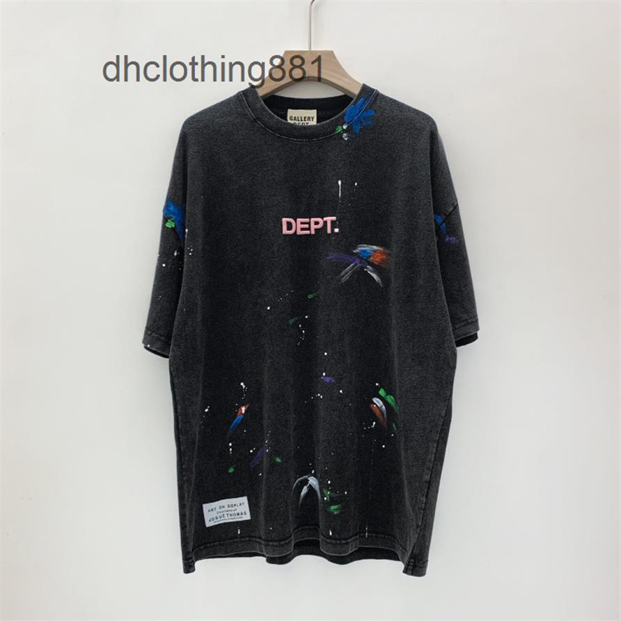 

Designer T-shirts Mens sweaters Hoodies Hip hop high street fashion brand GD Gallerydept used wash loose round neck print short sl2326, Wash black