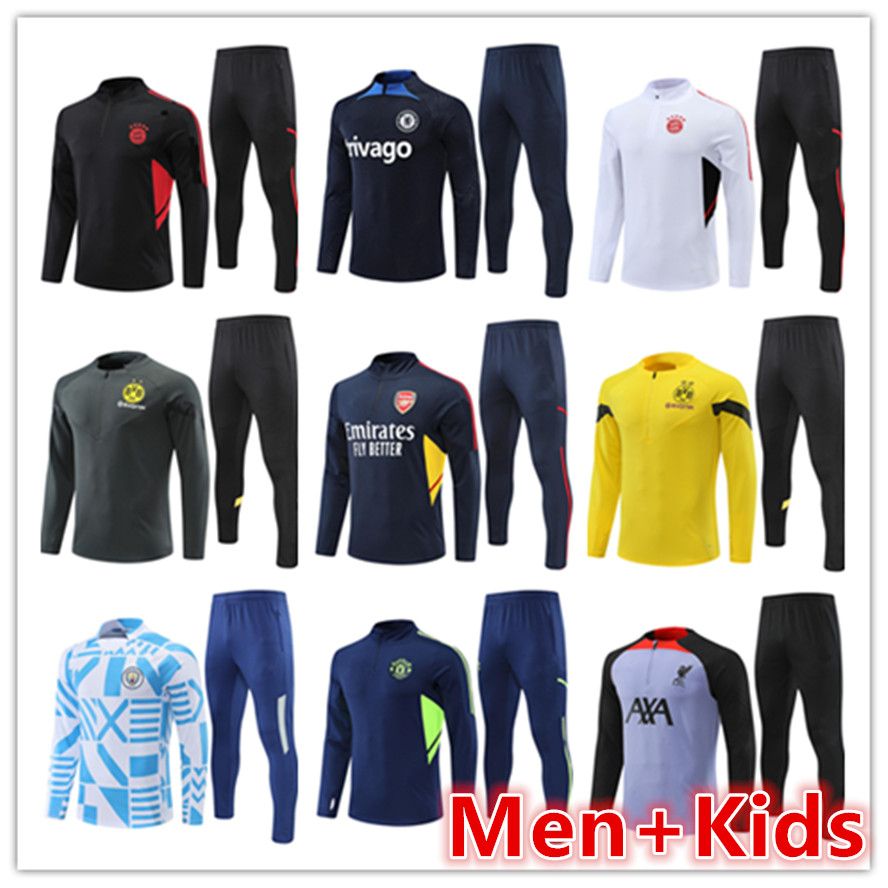 

2022 2023 Mens Kids Soccer Sets Football Jerseys Tracksuits Kits 22 23 Men Sporting Winter Training Suit Uniforms jacket jogging sets survetement futbol foot set