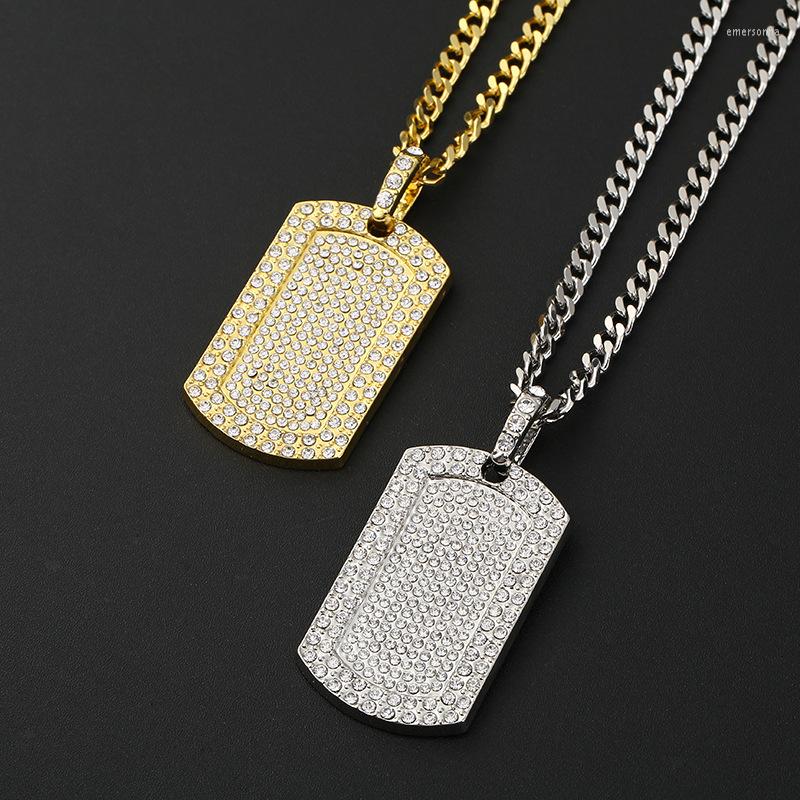 

Pendant Necklaces Fashion Retro Full Zircon Square Plate Rock Necklace Men's Rapper Club Hip Hop Jewelry Gold Chain For Men Gifts