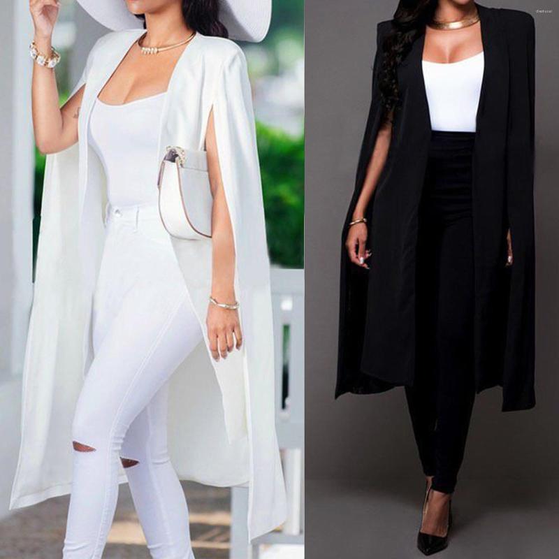 

Women's Jackets Women Casual Solid Cape Sleeve Cardigan Office Outwear Long Cloak Coat Jacket, White