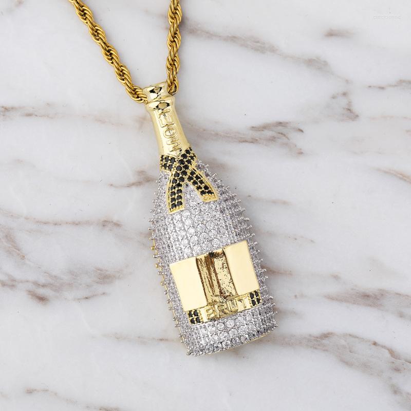 

Pendant Necklaces Iced Out Wine Bottle Solid Necklace Copper Zircon Hip Hop Men Women Jewelry