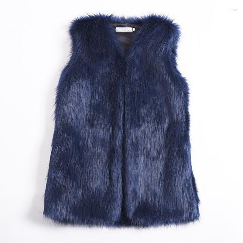 

Women' Fur Savabien Women Winter Solid Long Faux Vest Fluffy Sleeveless Jacket Furry Coats Female Black Streetwear Overcoats, White