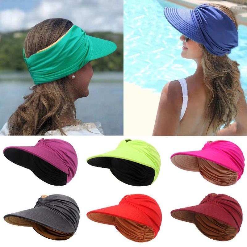 

Wide Brim Hats 2022 Flexible Adult Hat For Women Anti-UV Visor Easy To Carry Travel Caps Fashion Beach Summer Sun Protection, Navy blue camel