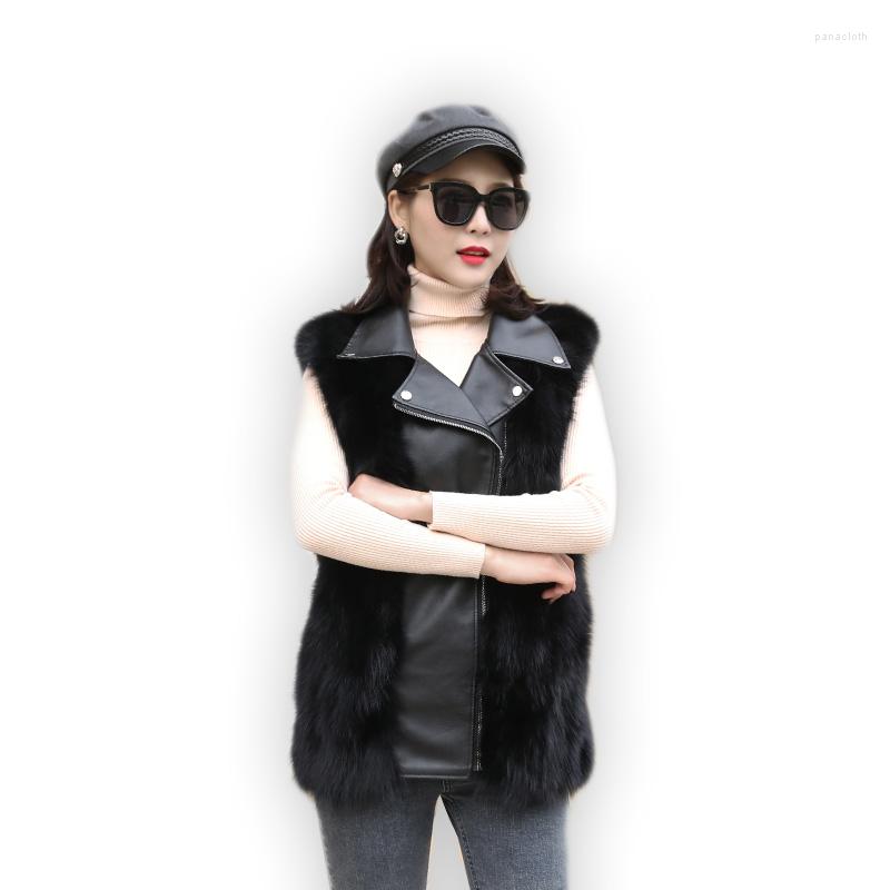 

Women's Vests Genuine Real Fur Stripes Vest Collar Sleeveless Coat Clothing Women 2022, Black