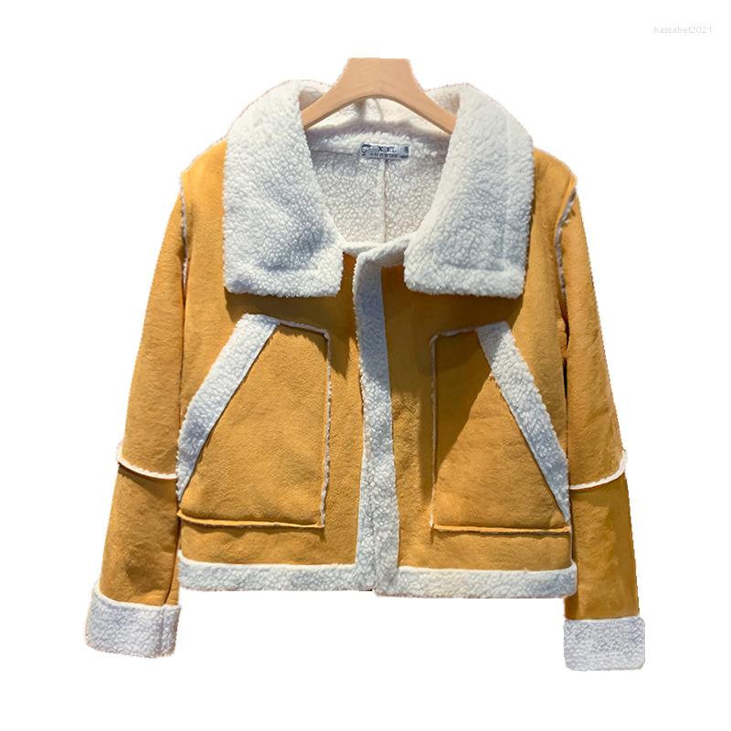 

Women' Fur 2022 Autumn Winter Jacket Female Korean Short Deerskin Cashmere Lamb Hair Fashion Loose Thick Warm Cotton Woman, Yellow