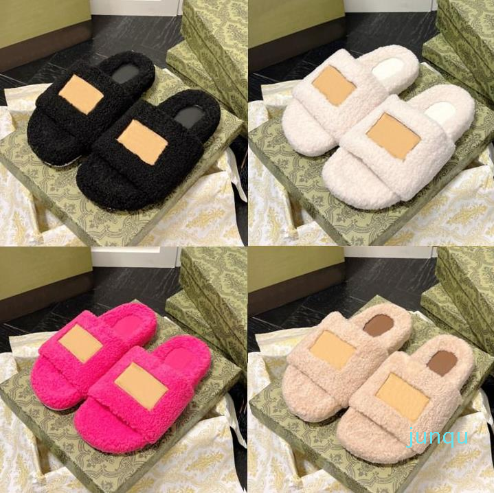 

2022 Womens Wool Slides Sandals Girl Flip Flop Top Designer Slippers Winter Fur Fluffy Furry Warm Letters Comfortable Fuzzy Sheet 47