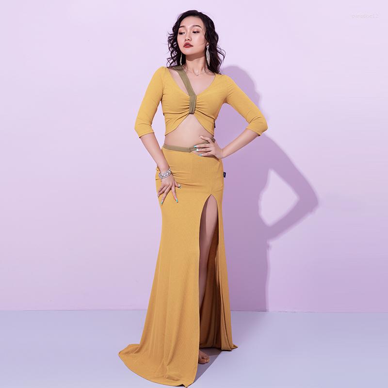 

Stage Wear Yellow/Pink Belly Dance Performance Costume Beginners Practice Suit For Women Elegant Costumes E22236