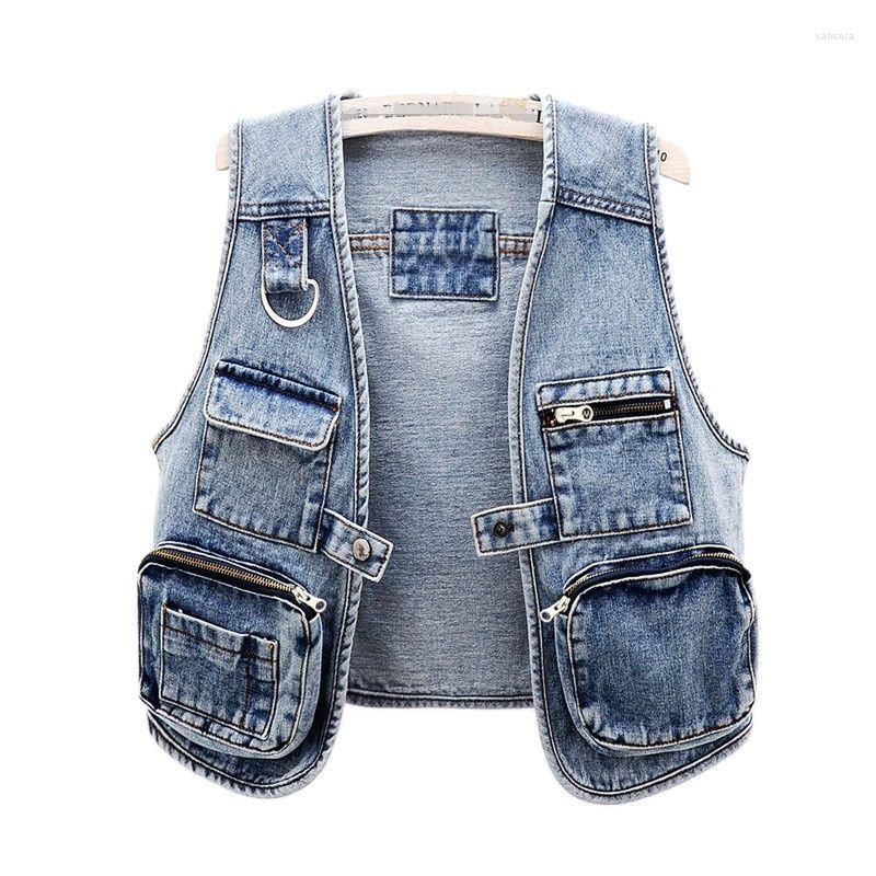 

Women' Vests Spring Chalecos Mujer Denim Vest Cowboy Fashion Rivets Short Jacket, Photo color
