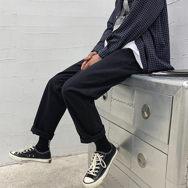 

Men' Jeans Brand Men' Clothing Solid Color Black Autumn And Winter Style Korean Trend Loose Straight Nine-point Casual Trousers