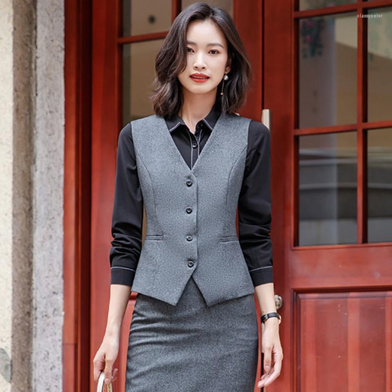 

Women' Vests IZICFLY Dark Gray Formal Vest Gilet Women Elegant Slim Business Career Office Uniform Style Ladies Waistcoat Work Wear, Dark gray waistcoat