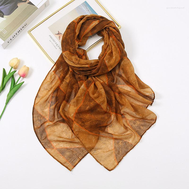 

Scarves Korean Geometric Patterns Printing Fashion Turban Soft Cotton Linen Bali Yarn Simple Warm Travel Outdoor Thin Women's Shawl B95