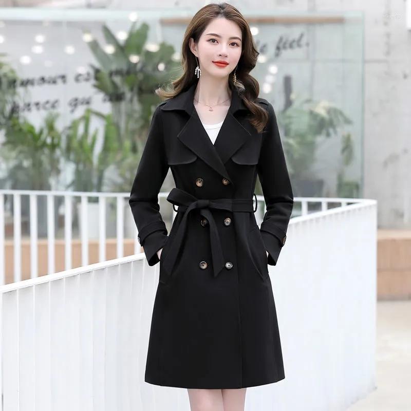 

Women's Trench Coats Korean Style Slim Midi Coat Office Lady Fashion Elegant Solid Double Breasted Spring Autumn Formal Women Windbreaker, Dark brown