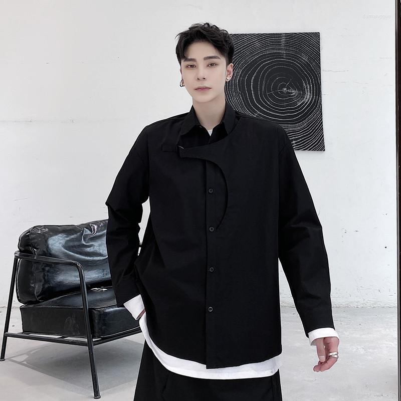 

Men' Casual Shirts Men' Autumn Design Sense Of Minority Dark Trend Shirt Vintage Loose Ruffian Handsome Work Clothes, Black