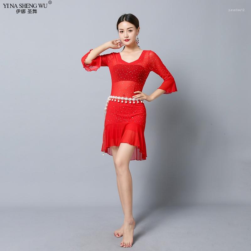 

Stage Wear Women Dancewear Performance Belly Dance Clothes Outfit One-piece Sundress Girls Practice Costume Bellydance Clothing Dress, Black(no chain)