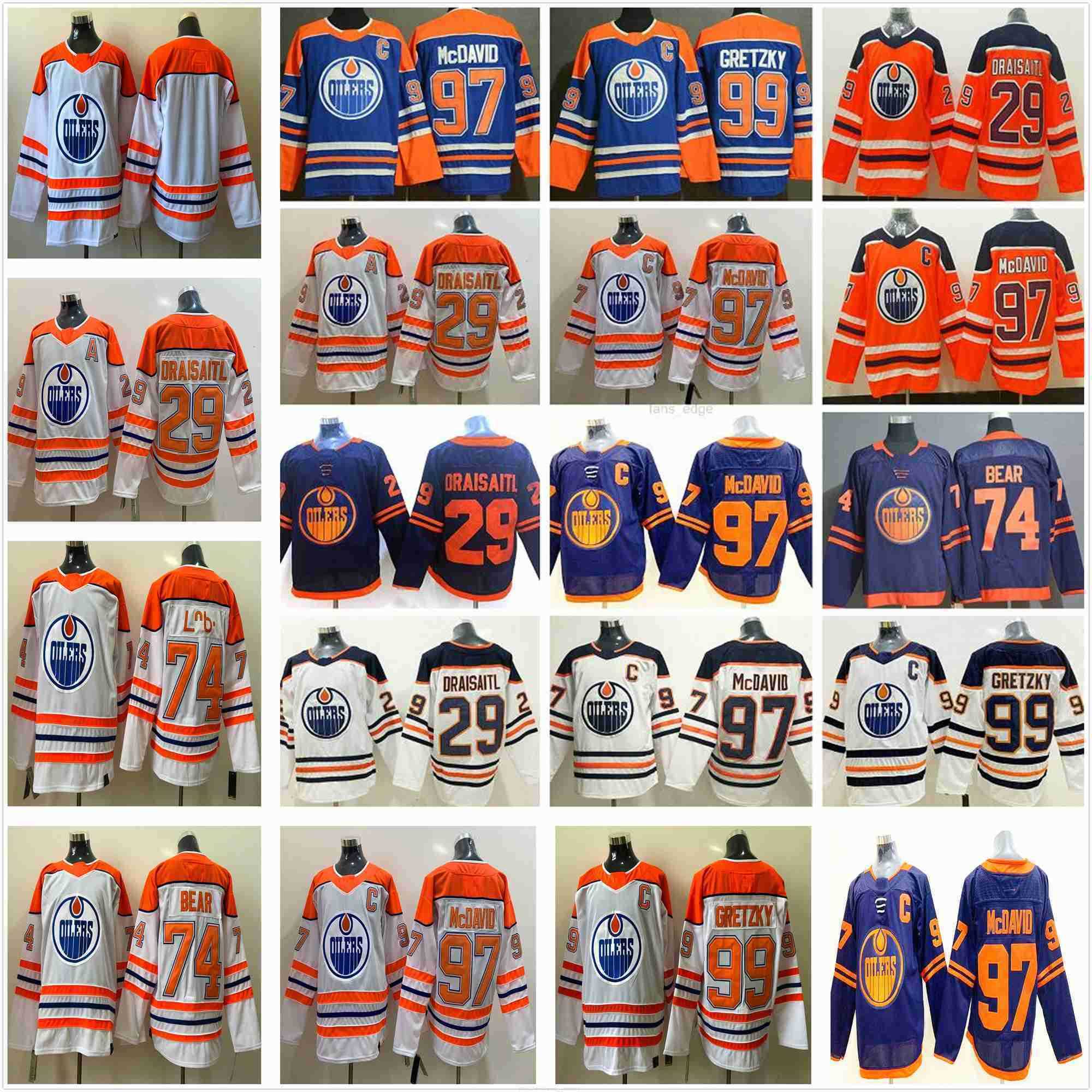 

Edmonton Oilers Hockey Jerseys 97 Connor McDavid 29 Leon Draisaitl 99 Wayne Gretzky 93 Ryan Nugent Hopkins 74 Ethan Bear''nhl''ice, Blue
