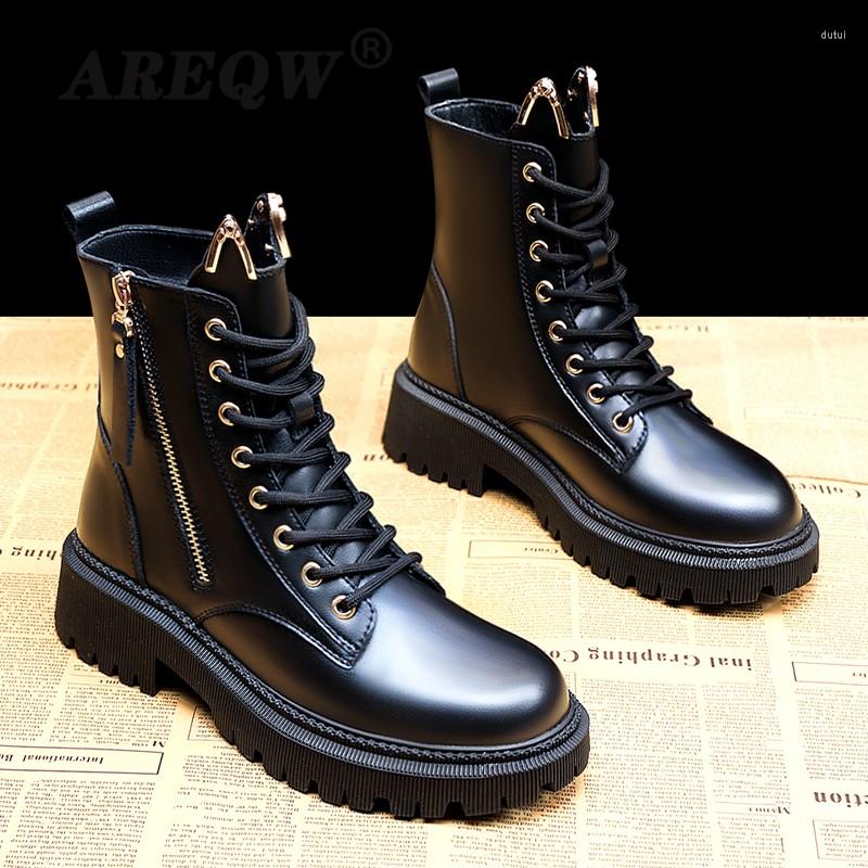 

Boots Size35-40 Chunky Motorcycle For Women Autumn 2022 Fashion Round Toe Lace-up Combat Ladies Shoes, Black