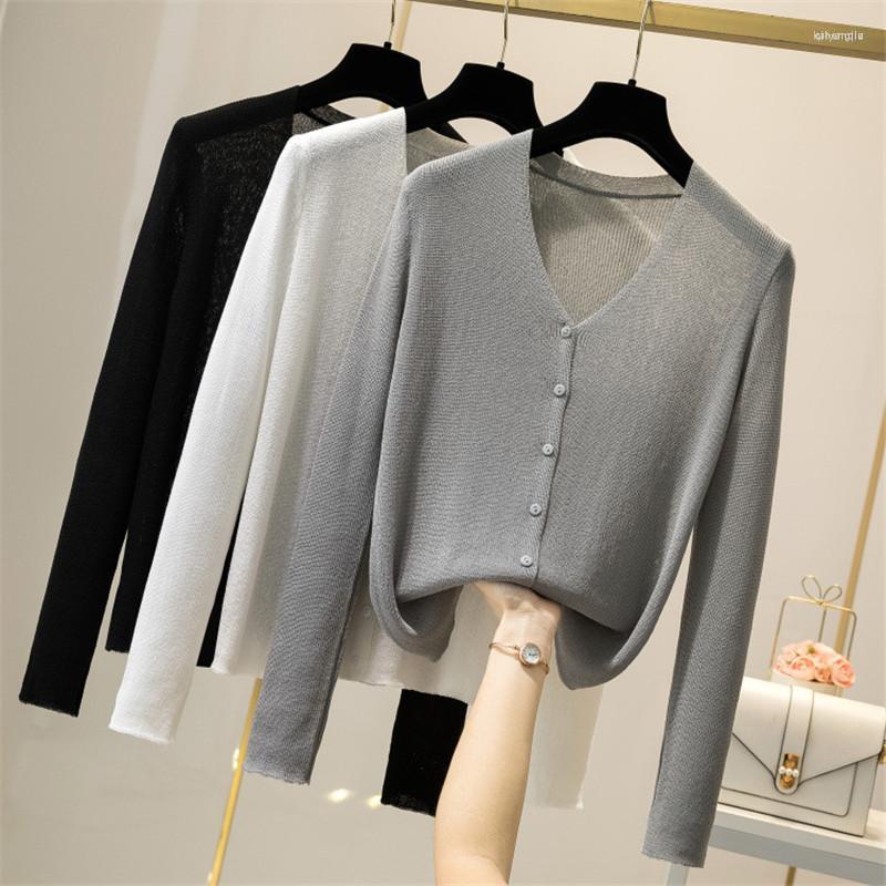 

Women's Jackets Women's Thin Coat 2022Women Summer Sun Protection Shirt Long Sleeve Single-breasted Ice Silk Knitted Sweater Cardigan, Gray