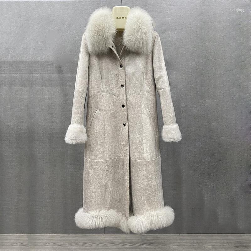 

Women's Leather 2022 Real Fur Coat Women Winter Long Jacket Natural And Coats With Collar Keep Warm Thin Slim Outw, Beige