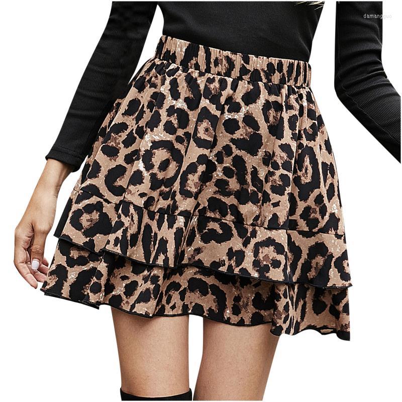 

Skirts Fashion Women Leopard Print Vintage Ruffles High Waist Short Mini Drape Skirt Falda Dating Costumes High-waisted Clothes