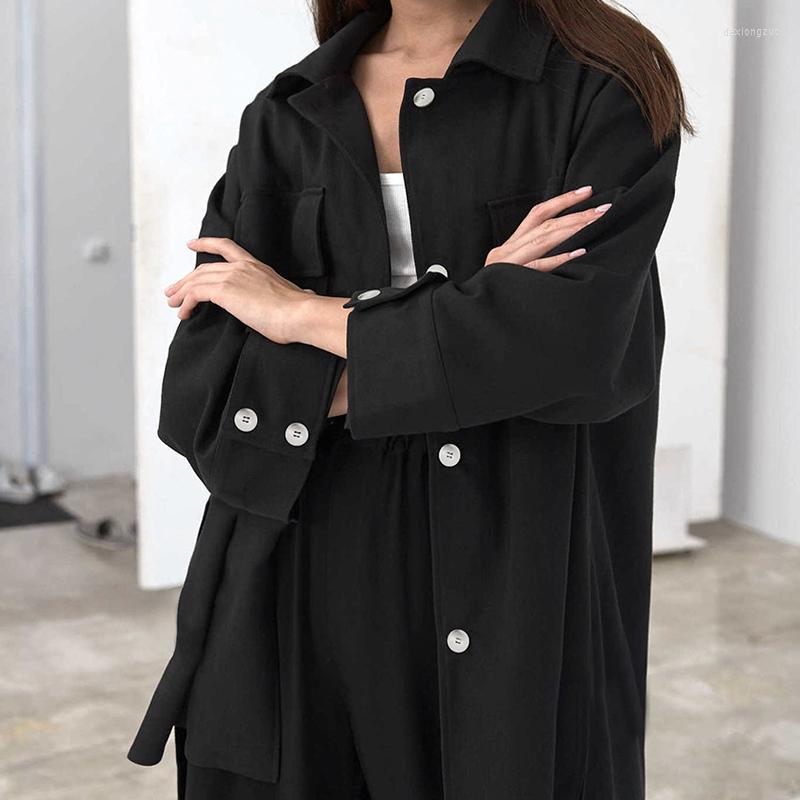 

Women' Jackets 2022 Spring Autumn Tooling Street Trend Jacket Women European American Casual Long-Sleeved Lapel Split Niche Design, Black