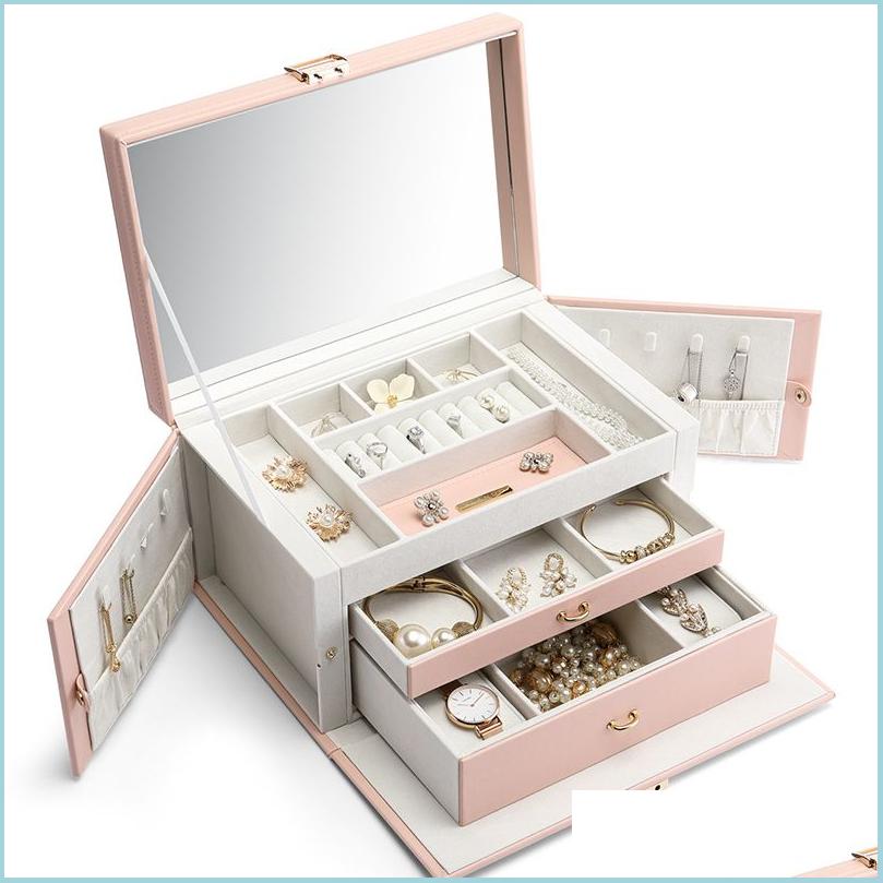 

Jewelry Pouches Bags Jewelry Pouches Bags Highend Box Large Capacity Mtilayer Necklace Ear Household Mtifunctional Storage Boxjewel Dhls7