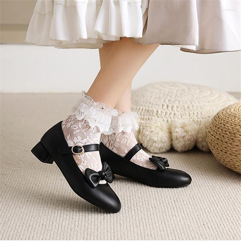 

Shorts White Girls Princess Shoes Children High-heeled Leathe Show Black Bowtie Kids Chunky Heel 3CM