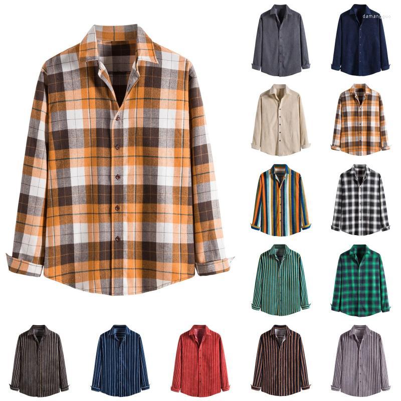 

Men's Casual Shirts Men's Men Classic Long Sleeve Stripe Printed Comfortable Plus Size Thick Corduroy Button Autumn Winter Top Blouses, Green