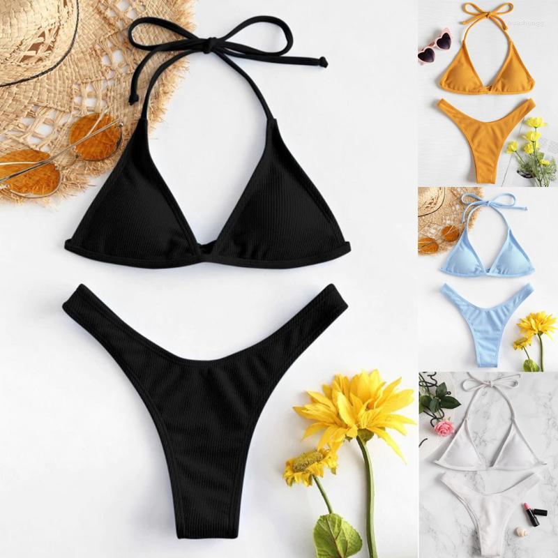 

Women' Swimwear Women' 2022women' Two Piece Swimsuit Bikini Set Solid Color Backless Filled Bra Beachwear Sexy Summer #T3G