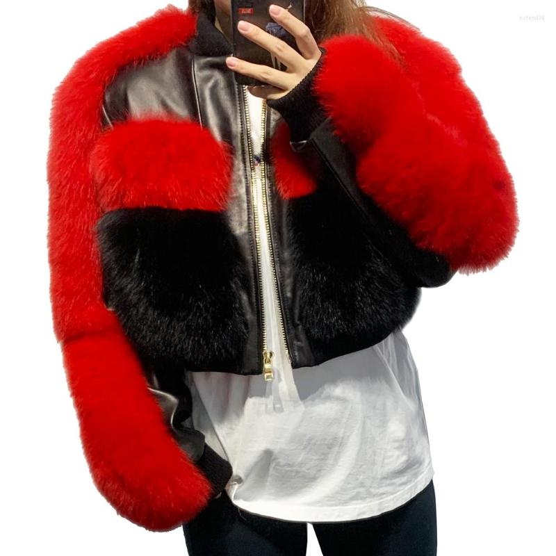 

Women' Leather 2022 Autumn Jacket With Real Fur Decorate, As show